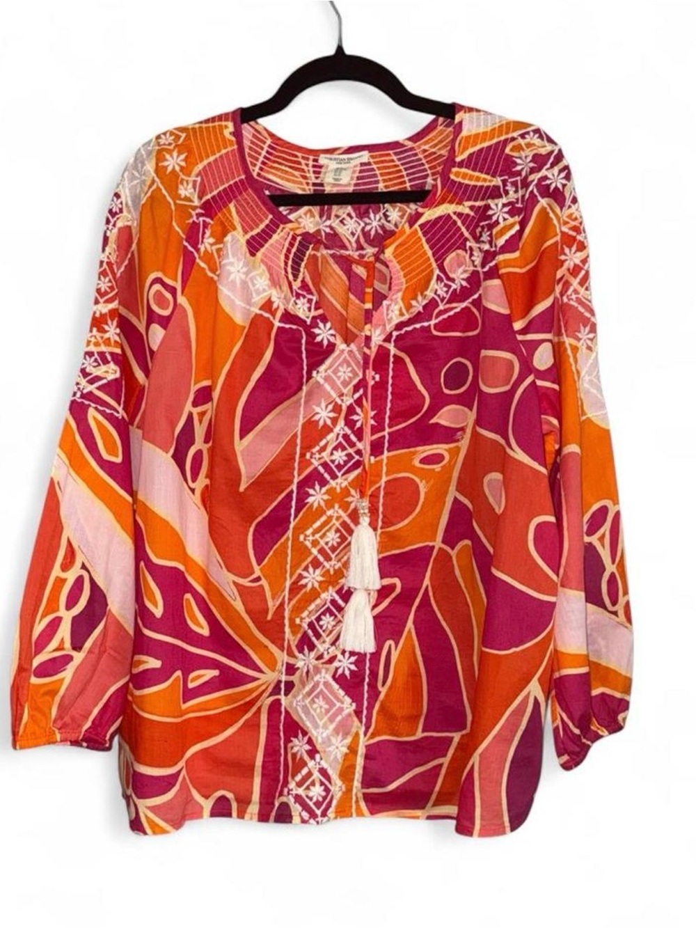 Christian Siriano Pink & Orange Embroidered Tassel Tunic